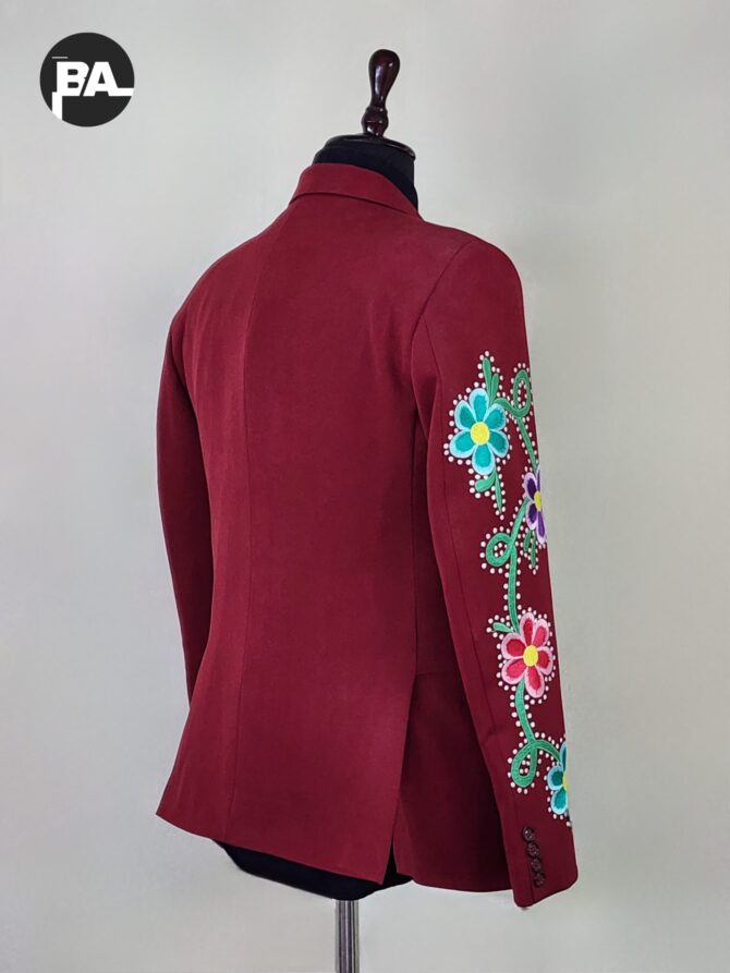 Men 2Pc Maroon Custom Made Flower Vines Embroidered Rhinestone Elegant Wedding Party Country Western Suit - Image 5