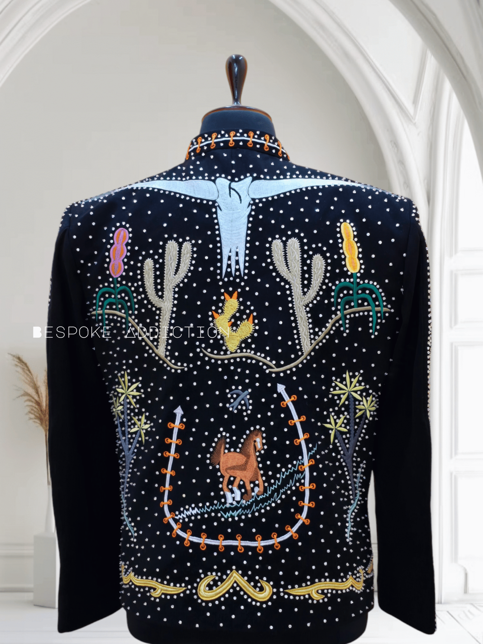 Men Black 2Pc Customized Cards Dice Embroidered Overload Rhinestones Country Western Nudie Suit Cowboy Retro Music Concert Prom Party Stage Rockstar Attire - Image 4