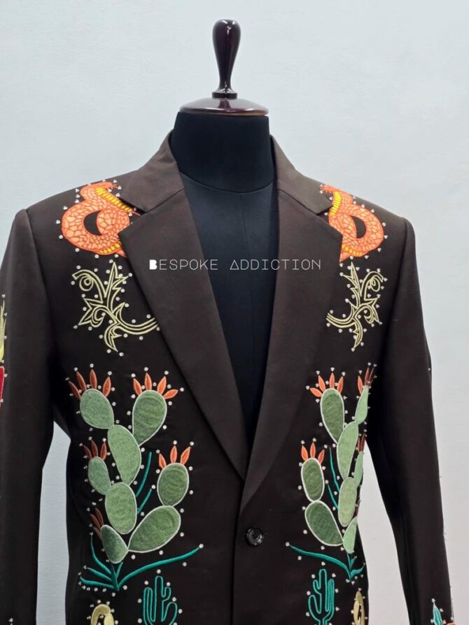 Men Brown 2Pc Customized Cactus Scorpion Embroiderey With Rhinestones Country Western Nudie Suit Wedding Day Cowboy Dinner Party Outfit - Image 7