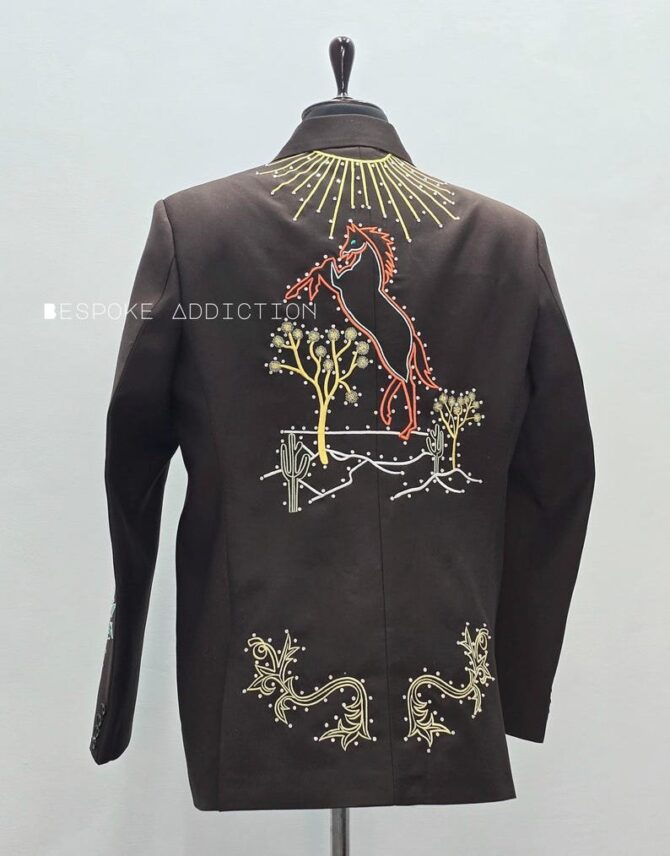 Men Brown 2Pc Customized Cactus Scorpion Embroiderey With Rhinestones Country Western Nudie Suit Wedding Day Cowboy Dinner Party Outfit - Image 5