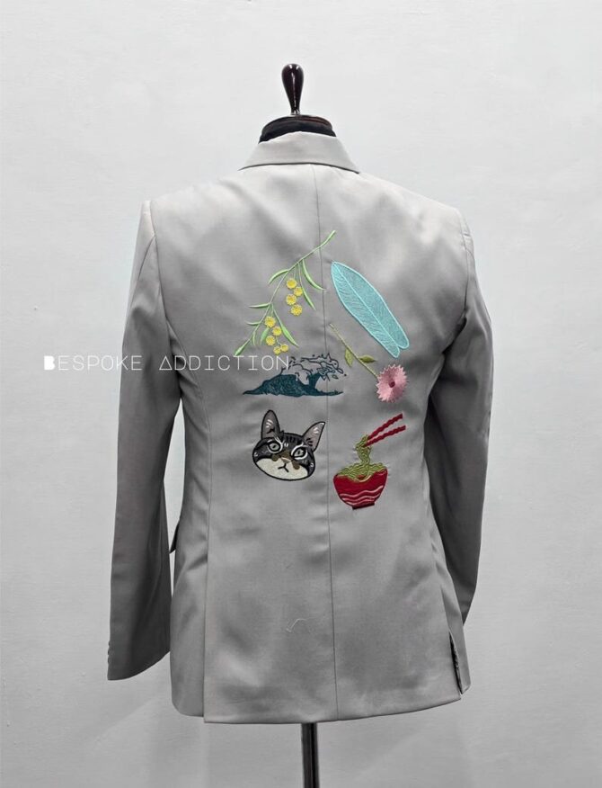 Men Gray 2Pc Customized Design Flower Lapel Embroidered Peak Lapel Country Western Suit Wedding Day Groom Cocktail Prom Party Attire - Image 2