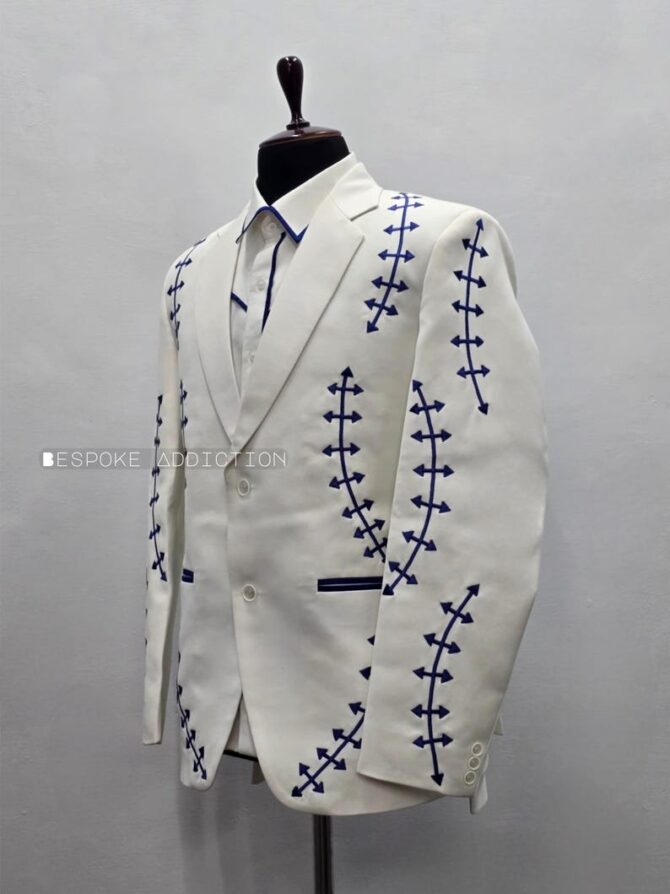 Men Ivory 3Pc Customized Piping Arrow Embroidered Vintage Cowboy Country Western Suit With Shirt Retro Groom Wedding Music Event Party Set - Image 5