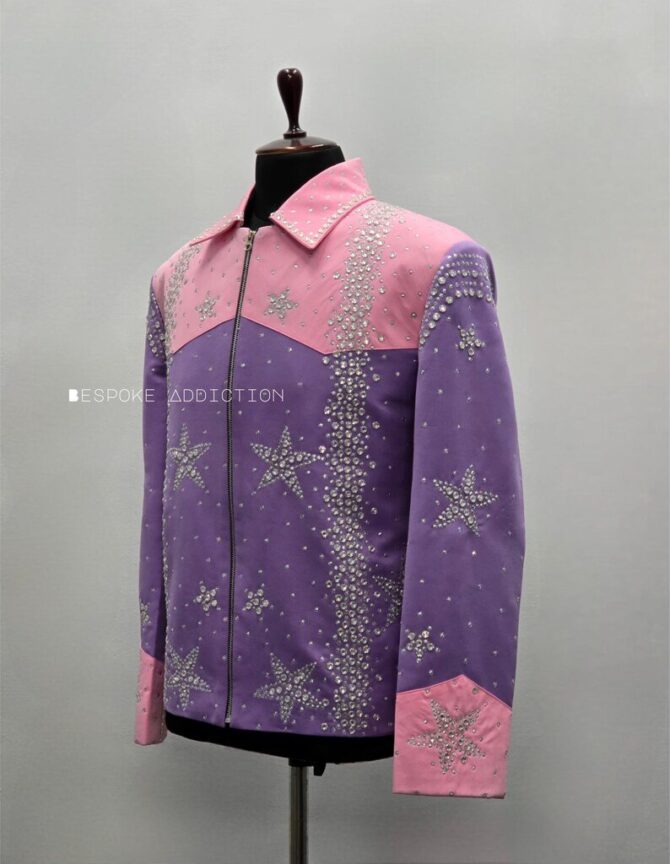 Men Light Pink & Lavender 2Pc Bespoke Rhinestone Embroidered Zipper Country Western Nudie Suit Cowboy Vintage Wedding Party Rockstar Outfit - Image 6