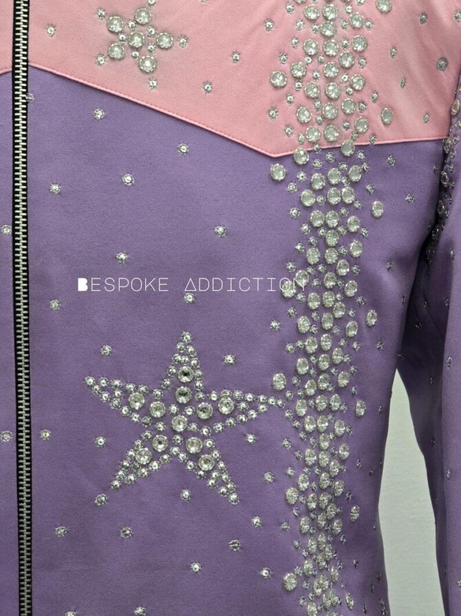 Men Light Pink & Lavender 2Pc Bespoke Rhinestone Embroidered Zipper Country Western Nudie Suit Cowboy Vintage Wedding Party Rockstar Outfit - Image 5