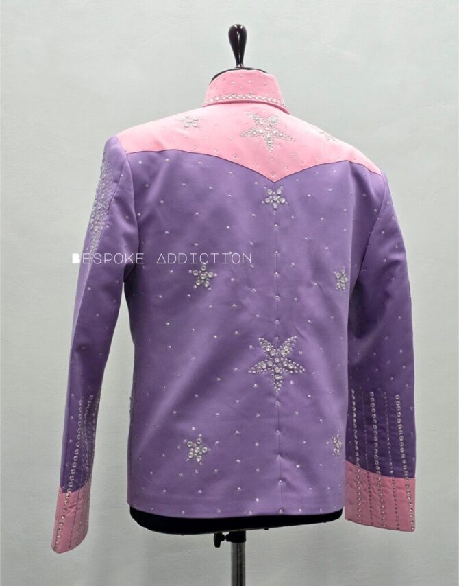 Men Light Pink & Lavender 2Pc Bespoke Rhinestone Embroidered Zipper Country Western Nudie Suit Cowboy Vintage Wedding Party Rockstar Outfit - Image 3