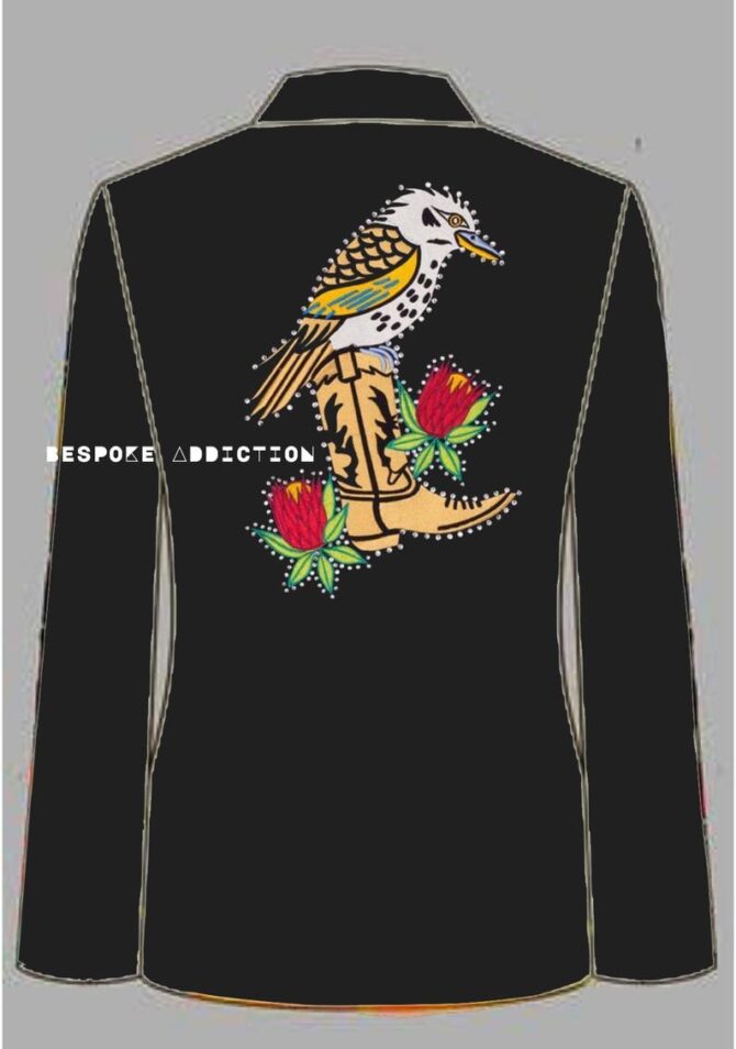 Men Black Cowboy 2Pc Customized Rose Leaf & Bird Embroiderey With Rhinestones Country Western Nudie Suit Wedding Day Dinner Party Attire - Image 2