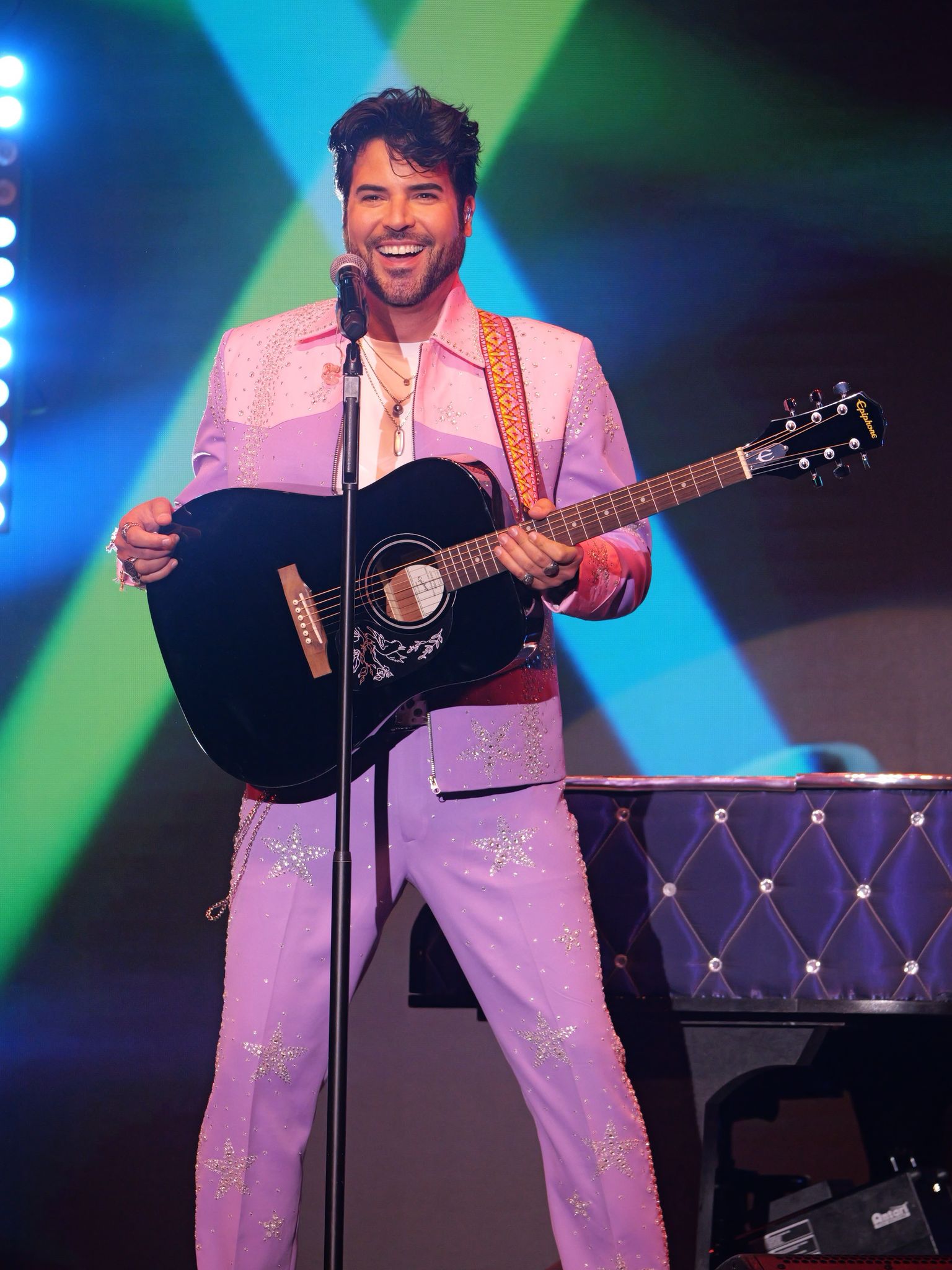 Men Light Pink & Lavender 2Pc Bespoke Rhinestone Embroidered Zipper Country Western Nudie Suit Cowboy Vintage Wedding Party Rockstar Outfit - Image 2