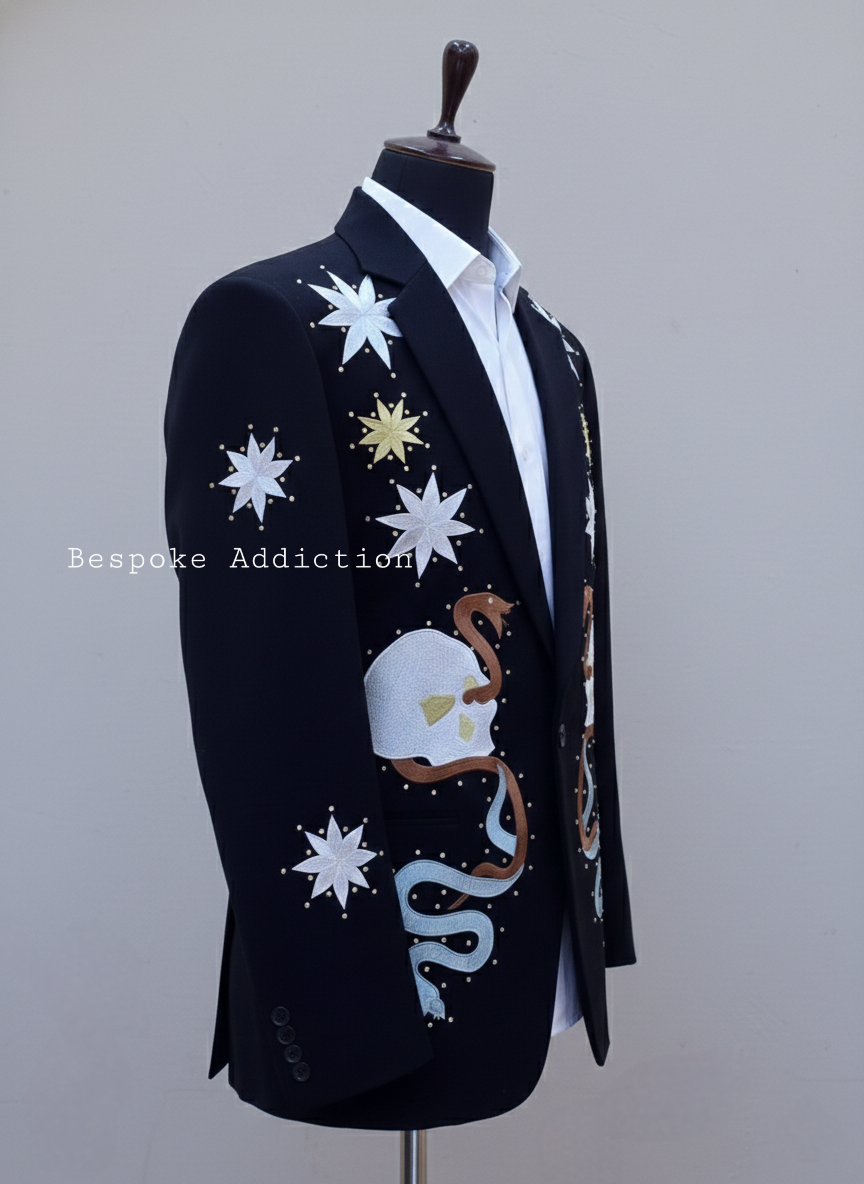 Men 2Pc Red Customized Skeleton Star Embroidered Rhinestones Country Western Nudie Suit Vintage Wedding Stage Cowboy Groom Set - Image 7