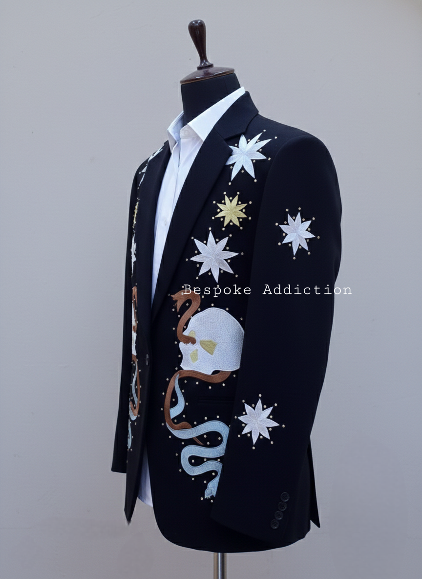 Men 2Pc Red Customized Skeleton Star Embroidered Rhinestones Country Western Nudie Suit Vintage Wedding Stage Cowboy Groom Set - Image 8