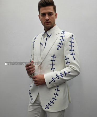 Men Ivory 3Pc Customized Piping Embroidered Vintage Country Western Nudie Suit With Shirt Cowboy Stage Music Wedding Cocktail Party Outfit