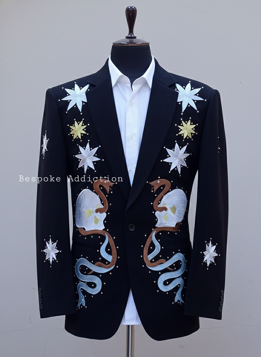 Men 2Pc Red Customized Skeleton Star Embroidered Rhinestones Country Western Nudie Suit Vintage Wedding Stage Cowboy Groom Set - Image 6