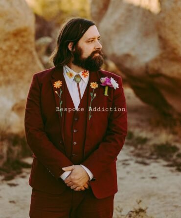Men 4Pc Maroon Customized Floral Flowers Embroidered Cocktail Country Western Nudie Suit With Shirt Retro Groom Wedding Party Bespoke Outfit
