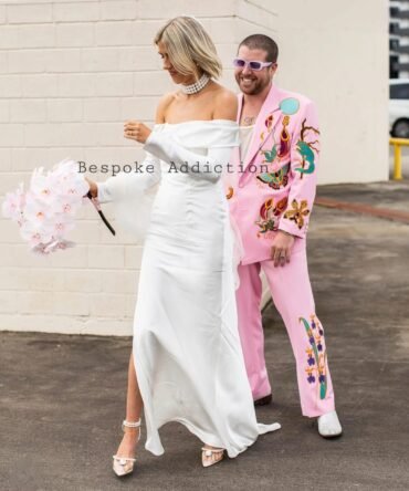 Men Light Pink 2Pc Customized Wild Theme Embroidered Country Western Nudie Suit Cowboy Party Wedding Cocktail Groom Outfit