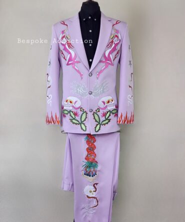 Men 2Pc Lavender Skeleton Leaf Embroidered Rhinestones Country Western Nudie Suit Wedding Groom Party Cowboy Outfit