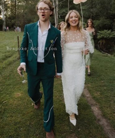 Men Greenish Blue 2Pc Customized Piping Embroidered Vintage Country Western Nudie Suit Retro Party Wedding Groom Outfit