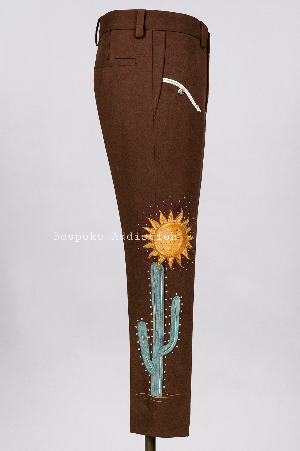 Men 2Pc Brown Customized Eagle Flower Embroidered Rhinestones Country Western Nudie Suit S Pockets Retro Vintage Stage Concert Cowboy Groom Wedding Attire - Image 4