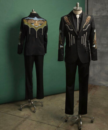 Men Black 2Pc Cowboy Eagle Embroidery Rhinestones Country Western Nudie Suit S Designer Pockets Wedding Party Bespoke Attire